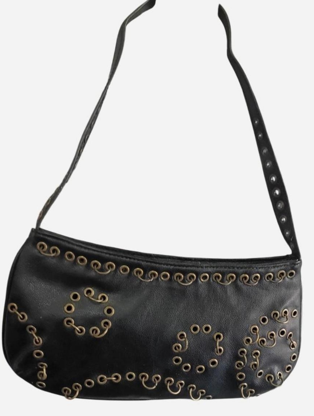 Black Y2K Leather Eyelet-Embellished Steve Madden Shoulder Bag